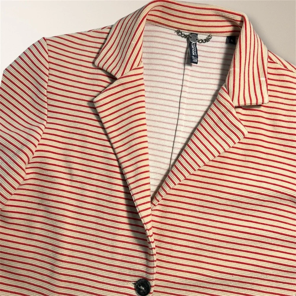 Woolrich Red Cream Stripe Knit‎ Blazer Jacket Cotton Stretch Tailored Casual S